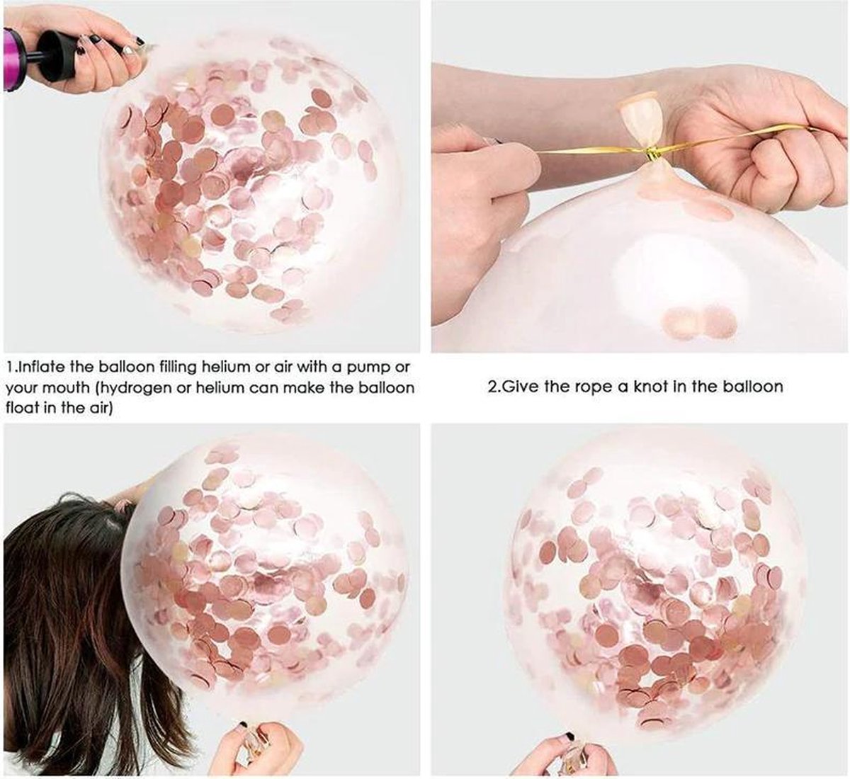 40 stuks Helium Ballonnen met Lint Rose Goud