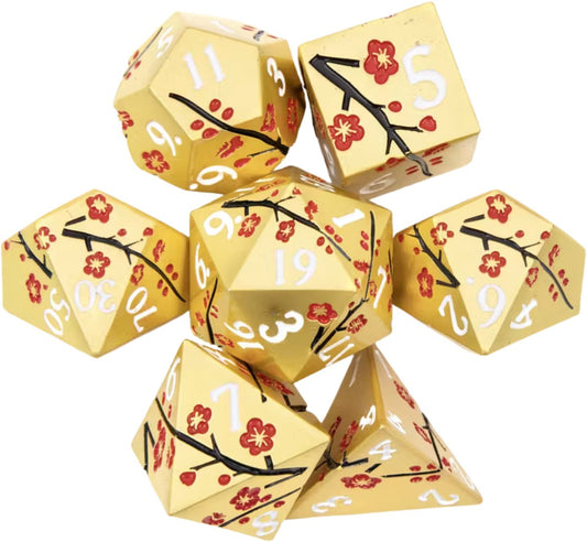 7 delige Metal Dice Set “Sakura Bloesem” Deluxe Goud