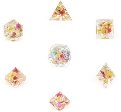 Dungeons and Dragons Dobbelsteen set Transparant met gekleurde Bloemen