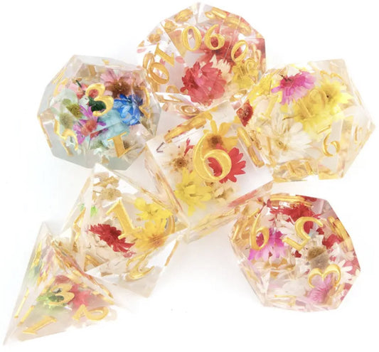 Dungeons and Dragons Dobbelsteen set Transparant met gekleurde Bloemen