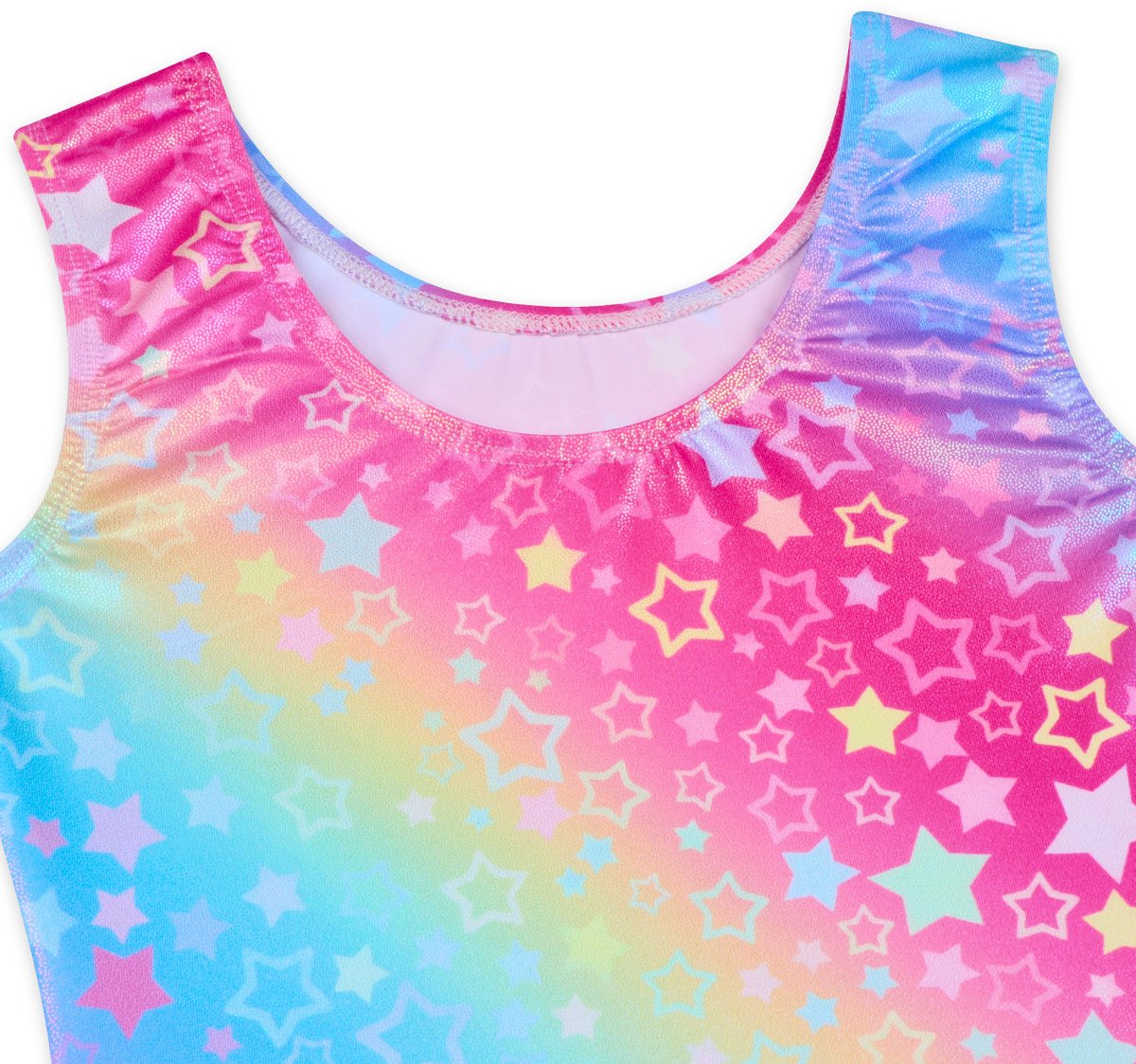 Turnpakje Meisjes Metallic zonder Mouwen met Broekje en Scrunchie Regenboog Sterren