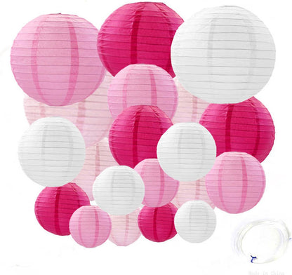 20 Stuks Lampionnen Feest Versiering Set Roze