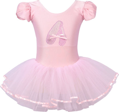 Roze balletpakje met tutu en glitterprint