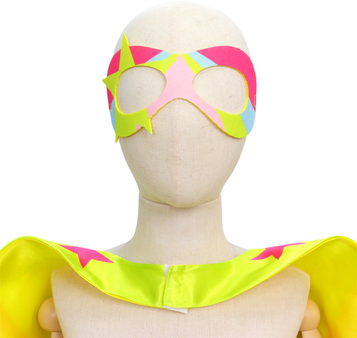 Verkleedset Superheldin Cape Masker Armbanden Roze, Blauw en Geel met Sterren