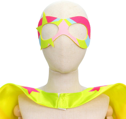 Verkleedset Superheldin Cape Masker Armbanden Roze, Blauw en Geel met Sterren