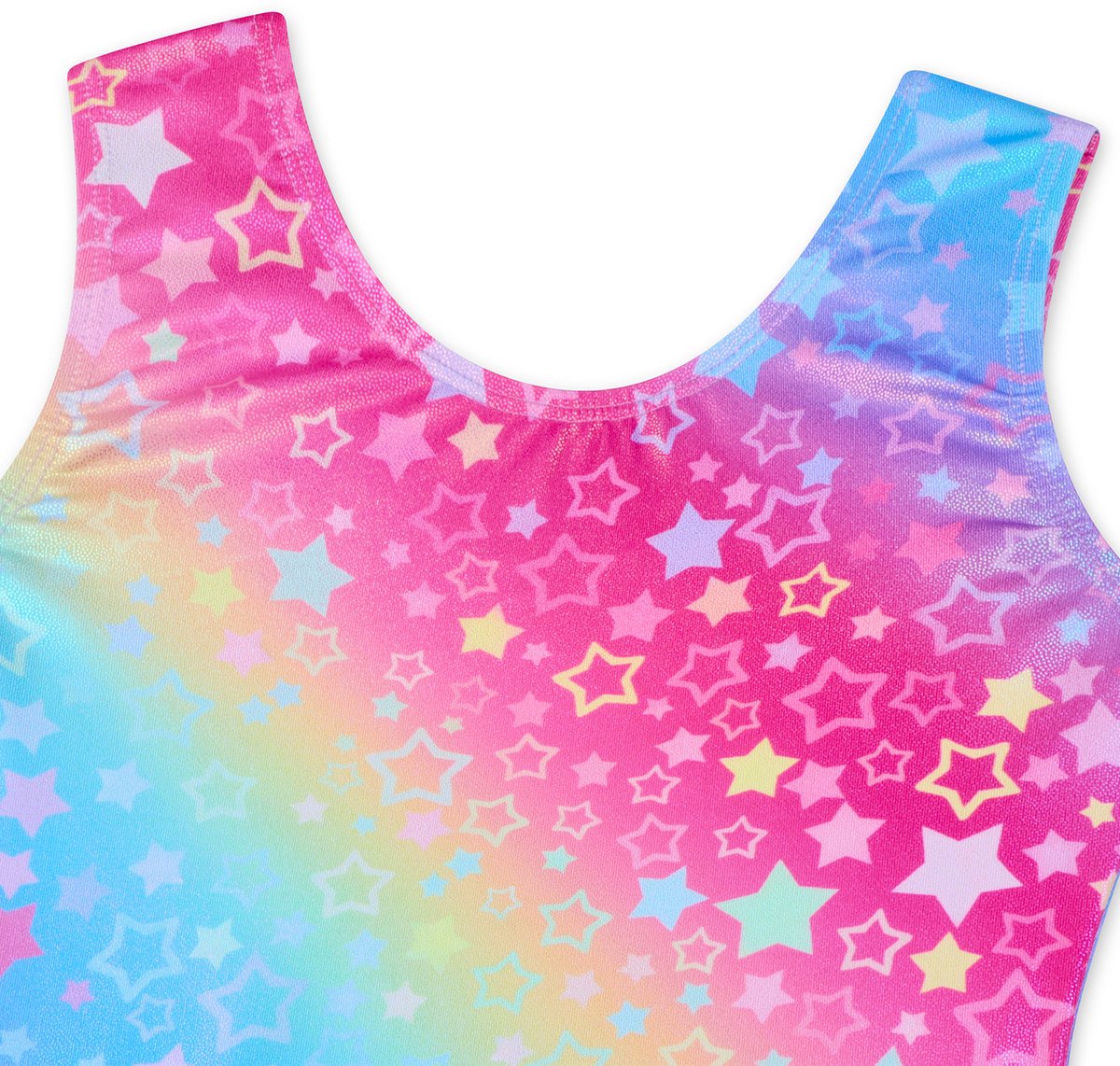 Turnpakje Meisjes Metallic zonder Mouwen met Broekje en Scrunchie Regenboog Sterren