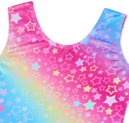 Turnpakje Meisjes Metallic zonder Mouwen met Broekje en Scrunchie Regenboog Sterren