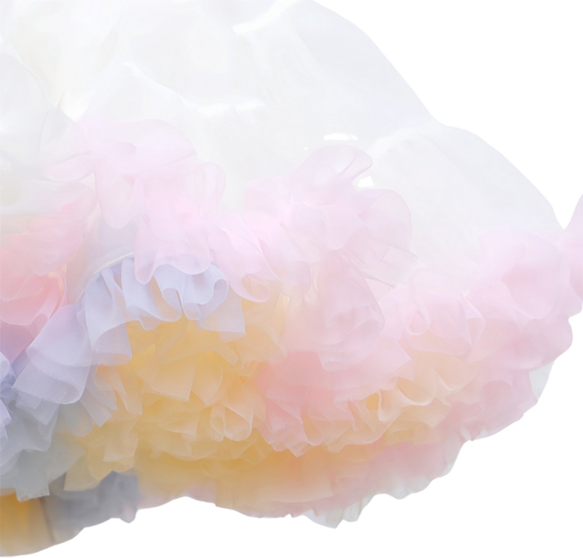 Wit met Pastel Roze, Oranje en Blauw Verkleedrok met Tule