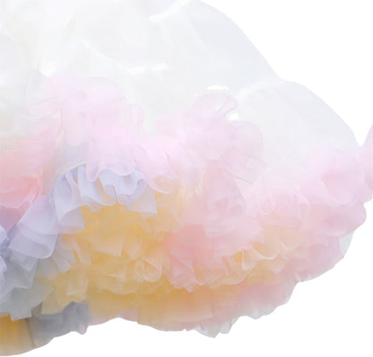 Wit met Pastel Roze, Oranje en Blauw Verkleedrok met Tule