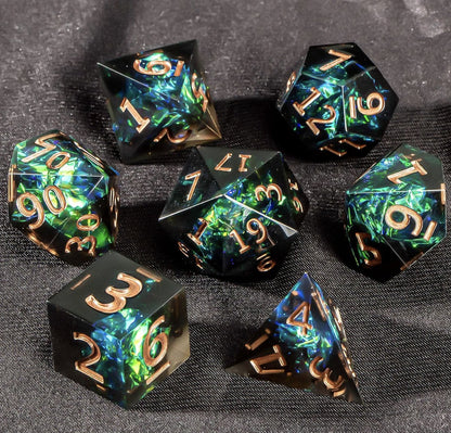 Dungeons and Dragons Dobbelsteen set Donker met Groene en Blauwe Effecten