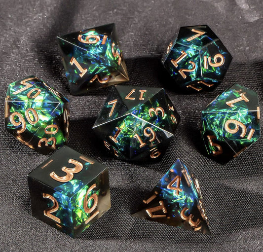 Dungeons and Dragons Dobbelsteen set Donker met Groene en Blauwe Effecten