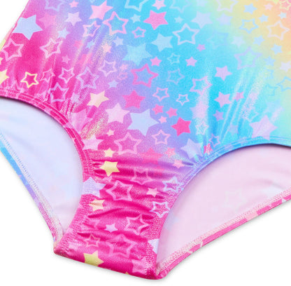 Turnpakje Meisjes Metallic zonder Mouwen met Broekje en Scrunchie Regenboog Sterren