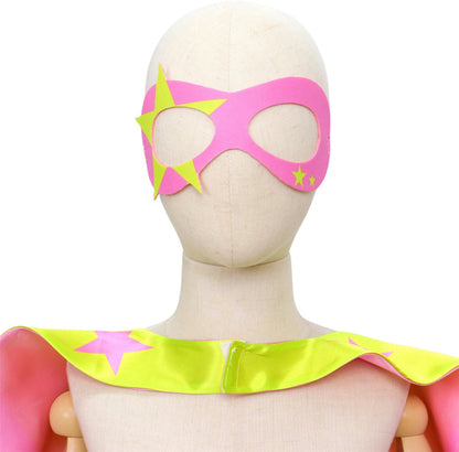 Verkleedset Superheldin Cape Masker Armbanden Roze met Gele Sterren
