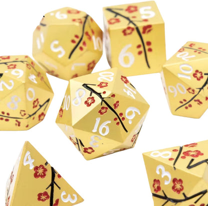 7 delige Metal Dice Set “Sakura Bloesem” Deluxe Goud