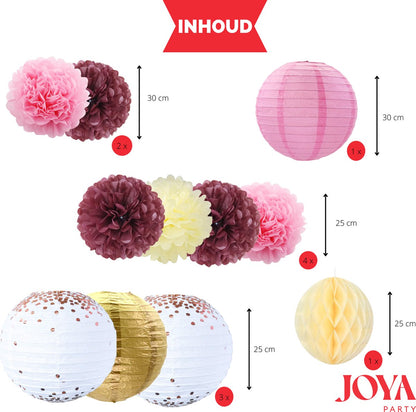 Pompom en Lampionnen Feest Versiering Roze
