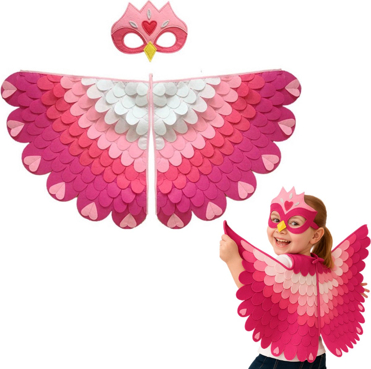 Vogel Verkleedcape en Masker Roze