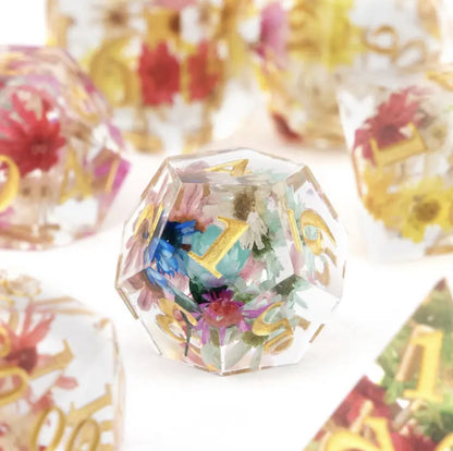 Dungeons and Dragons Dobbelsteen set Transparant met gekleurde Bloemen