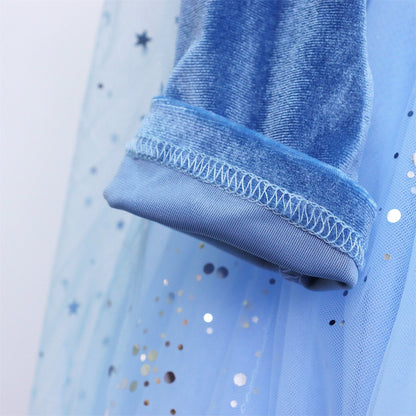Luxe Elsa ijsprinses Winterjurk met Bontkraag Blauw