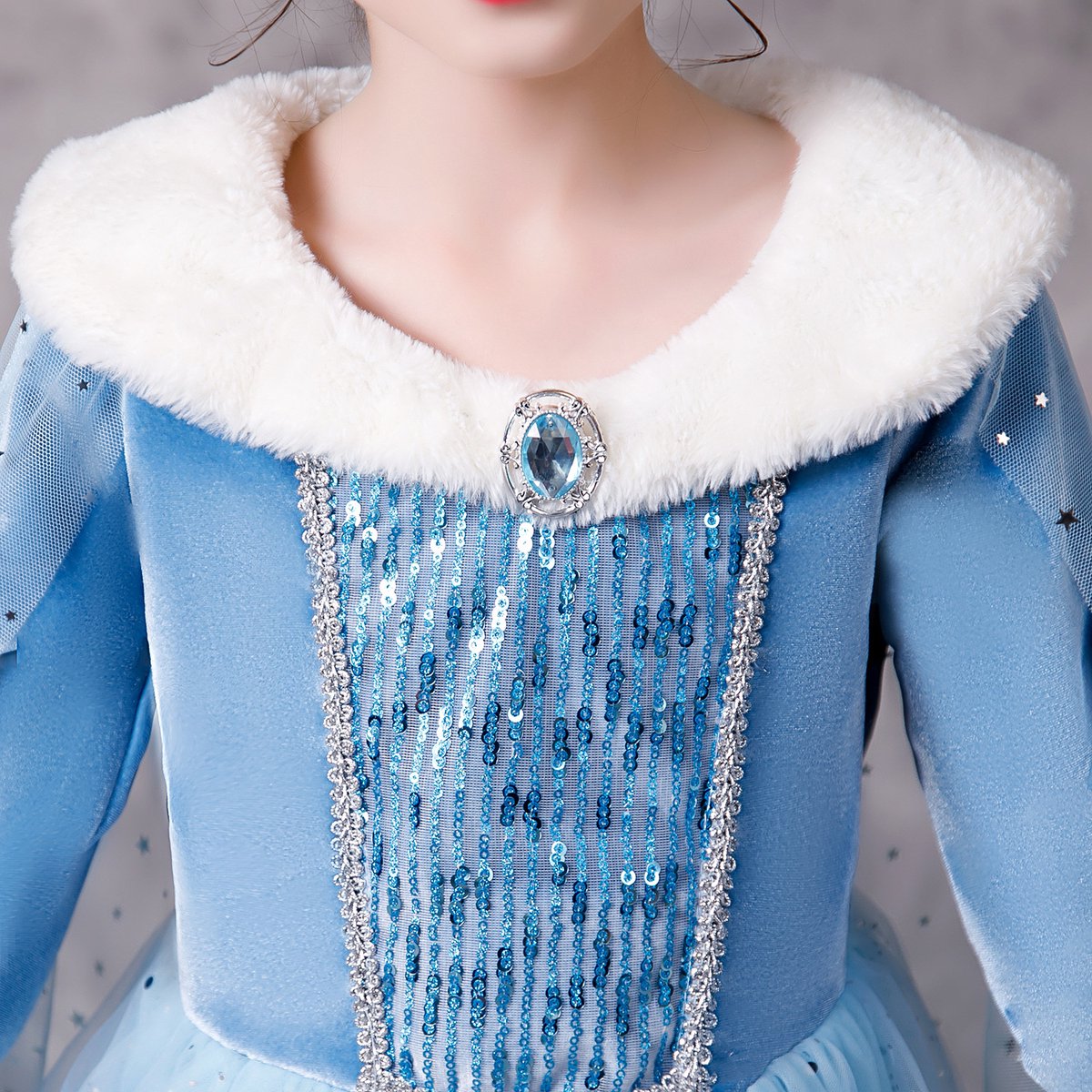 Luxe Elsa ijsprinses Winterjurk met Bontkraag Blauw