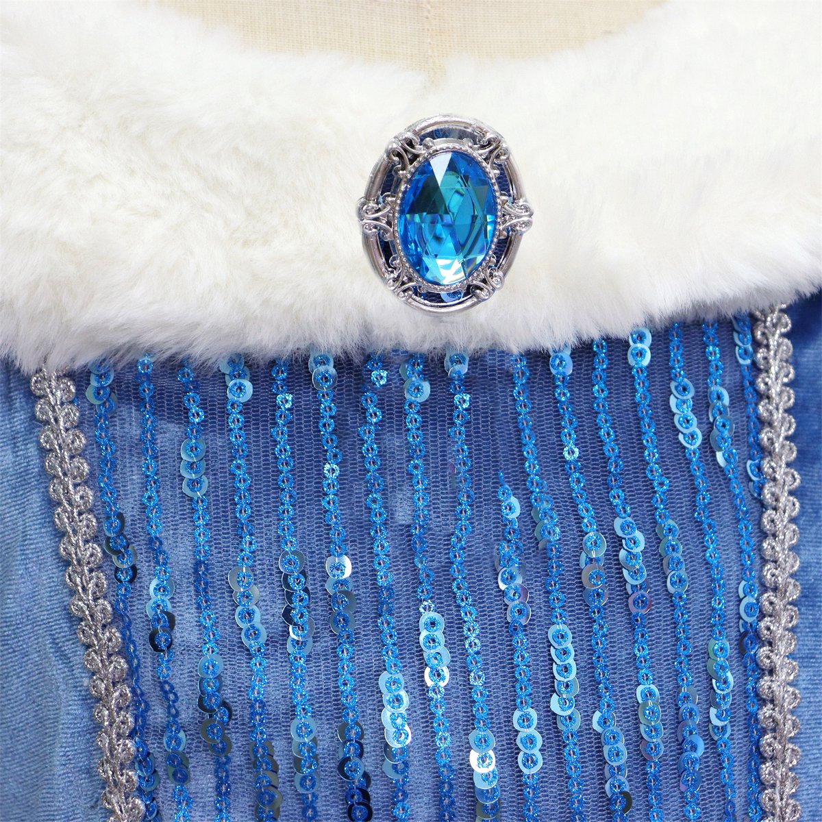 Luxe Elsa ijsprinses Winterjurk met Bontkraag Blauw