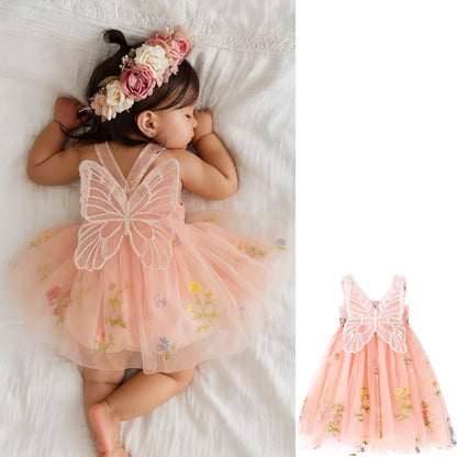 Baby Meisjes Prinsessenjurk met Vlinders en Bloemen Zacht Roze