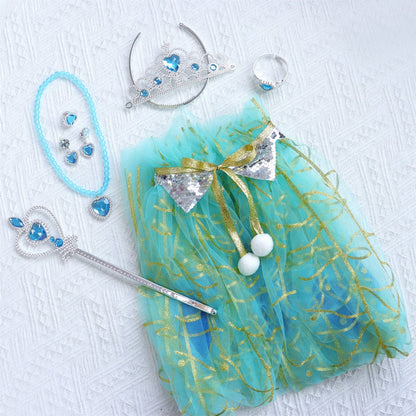 Verkleedcape met Accessoires Blauw met Paauw Vere