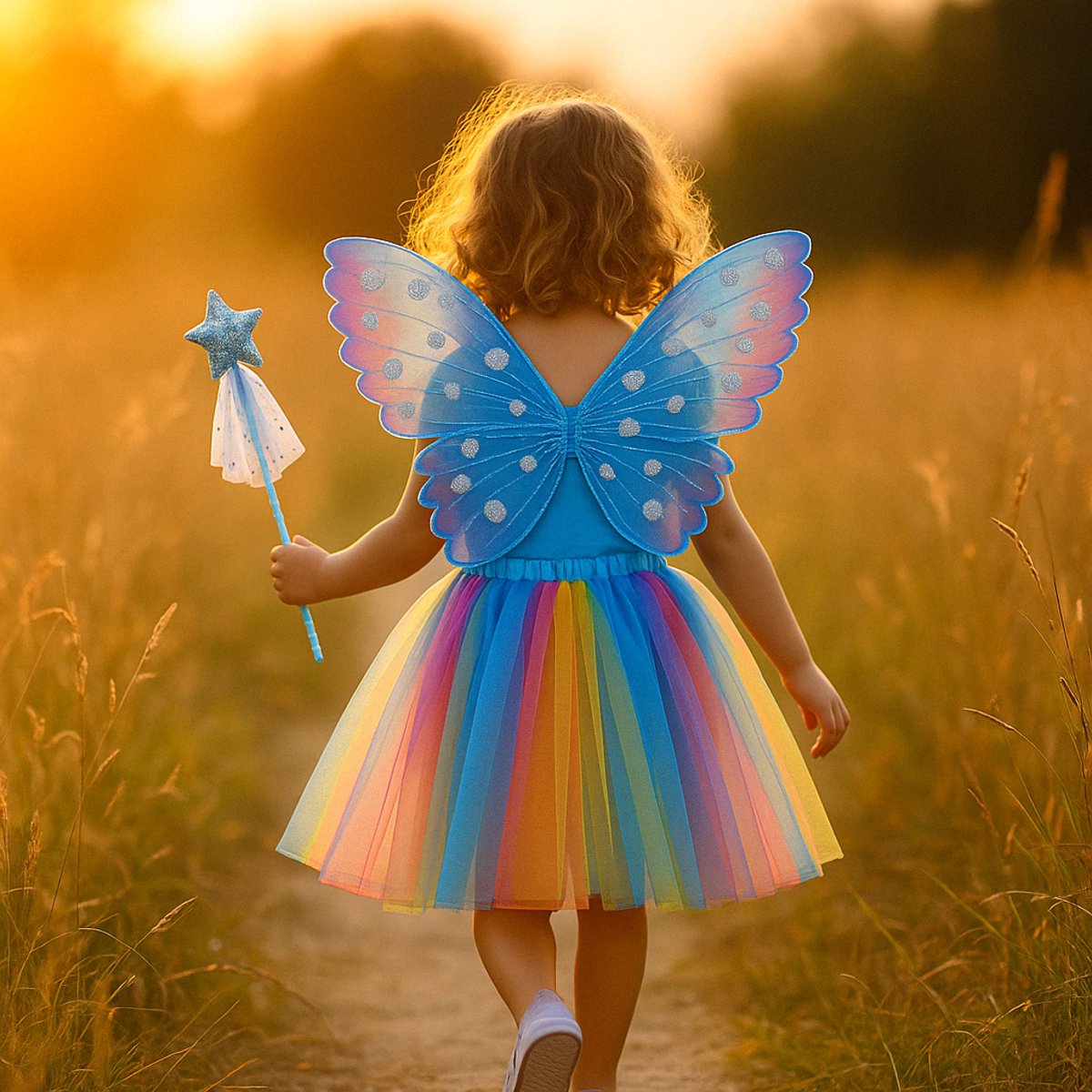 Blauwe tutu met Vleugels en Staf