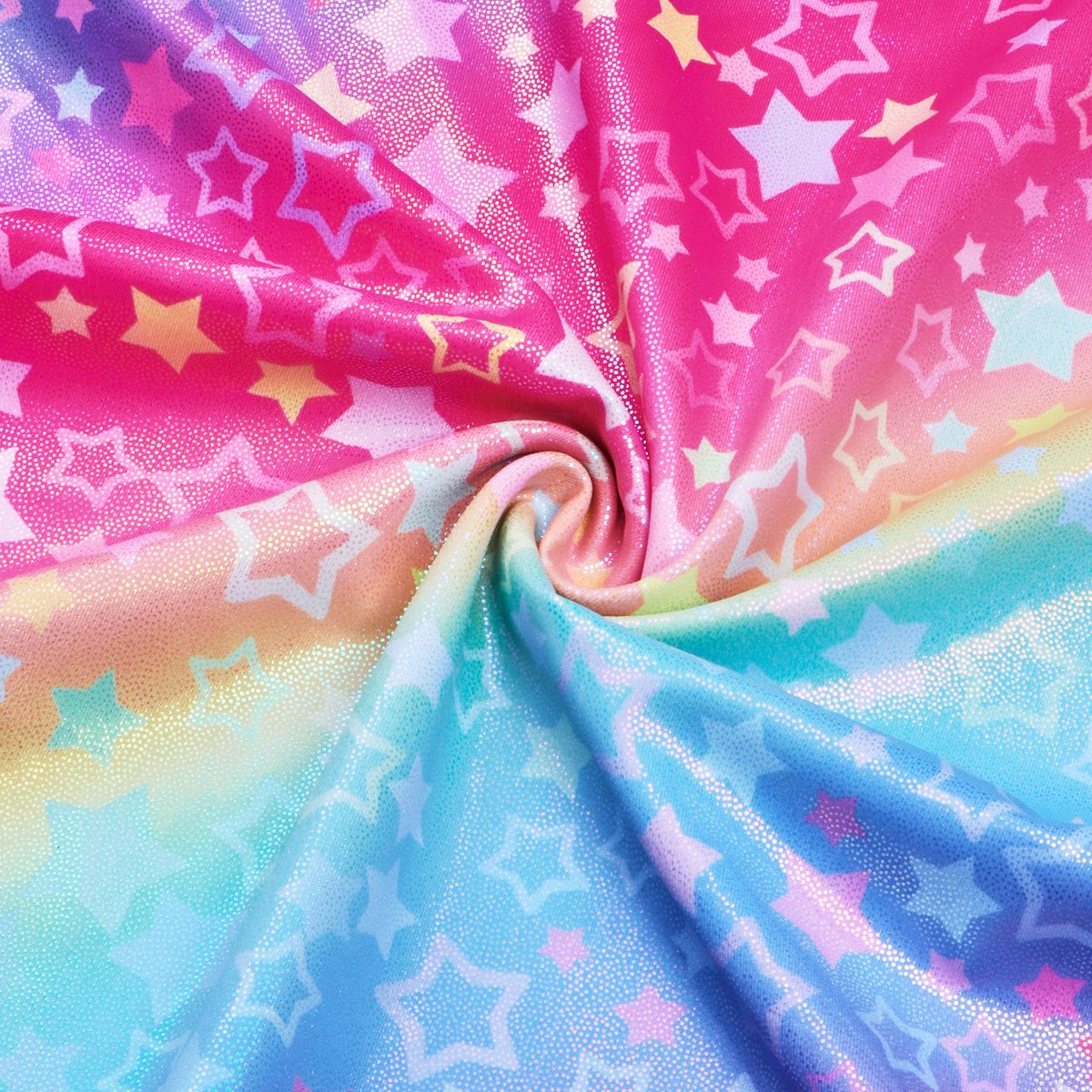 Turnpakje Meisjes Metallic zonder Mouwen met Broekje en Scrunchie Regenboog Sterren