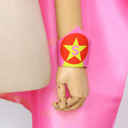 Verkleedset Superheldin Cape Masker Armbanden Roze met Gele Sterren