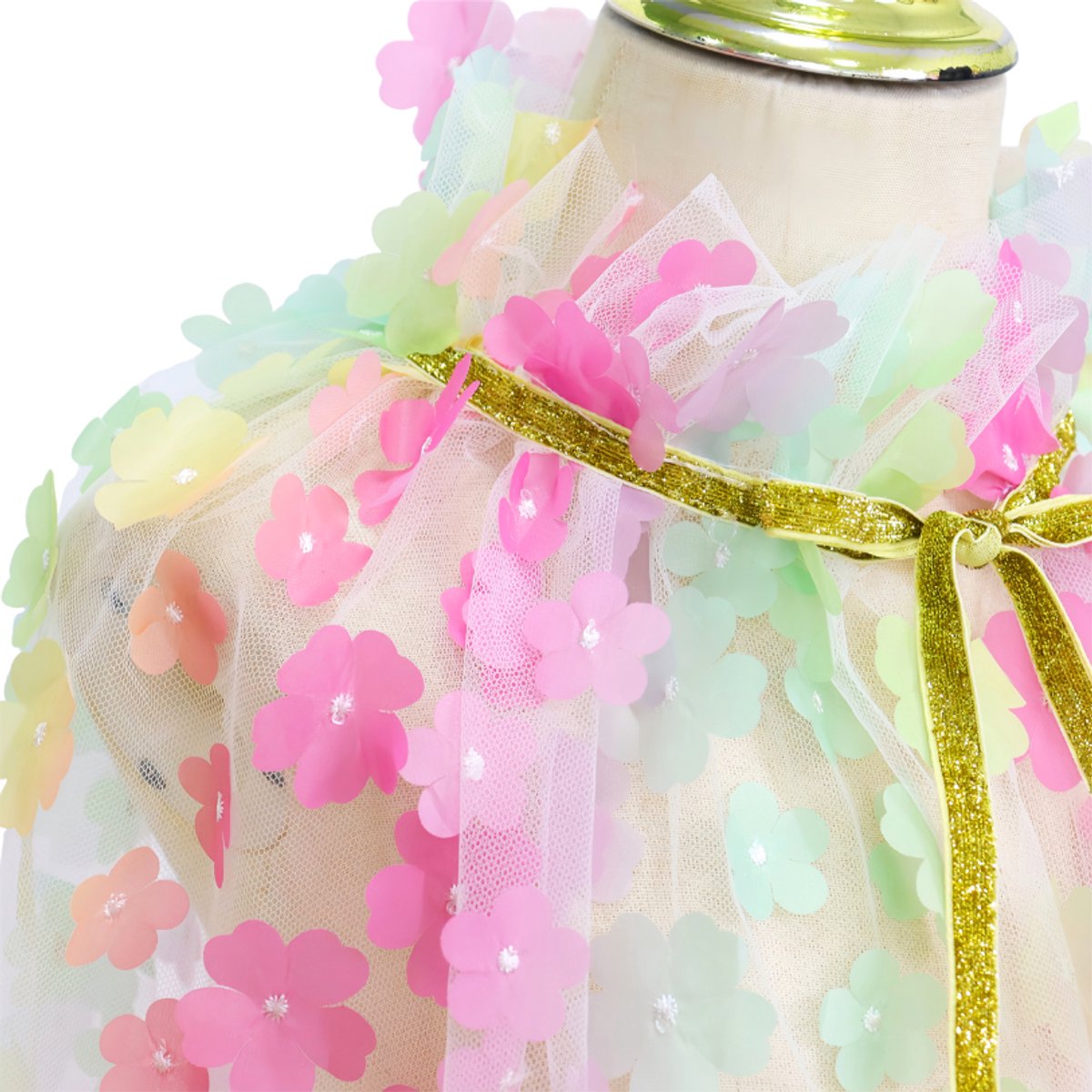 Luxe Verkleedcape Transparant met Regenboog kleuren en Bloemen