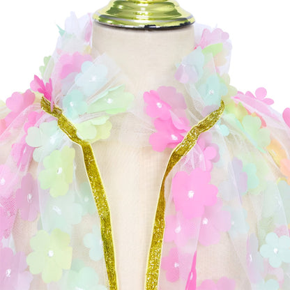 Luxe Verkleedcape Transparant met Regenboog kleuren en Bloemen