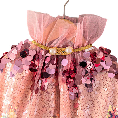 Luxe Verkleedcape Roze met Glitters en Pailletten Roze