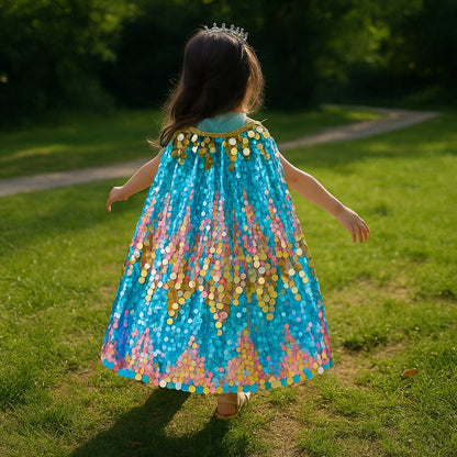 Luxe Verkleedcape Roze met Glitters en Pailletten Blauw