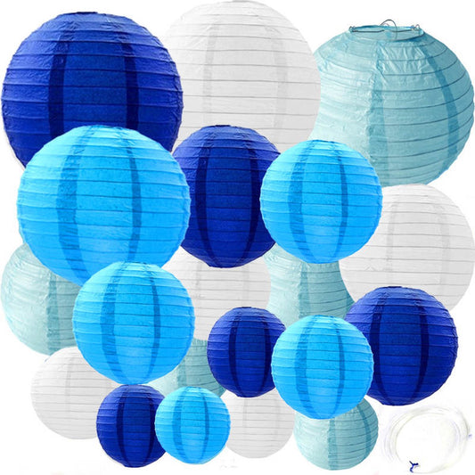 20 Stuks Lampionnen Feest Versiering Set Blauw