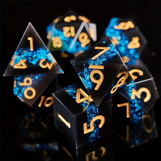 7 delige Resin Dice Set “Blue Shards”