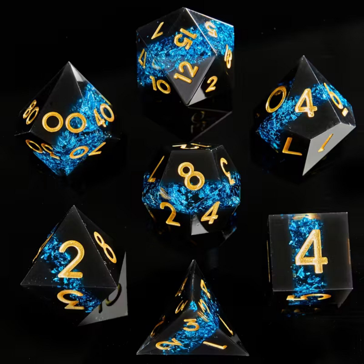 7 delige Resin Dice Set “Blue Shards”