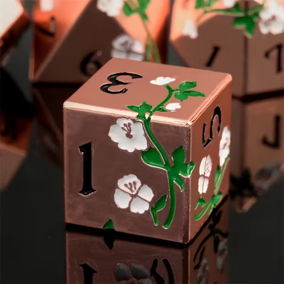 7 delige Metal Dice Set “Sakura Bloesem” Deluxe Rose Goud