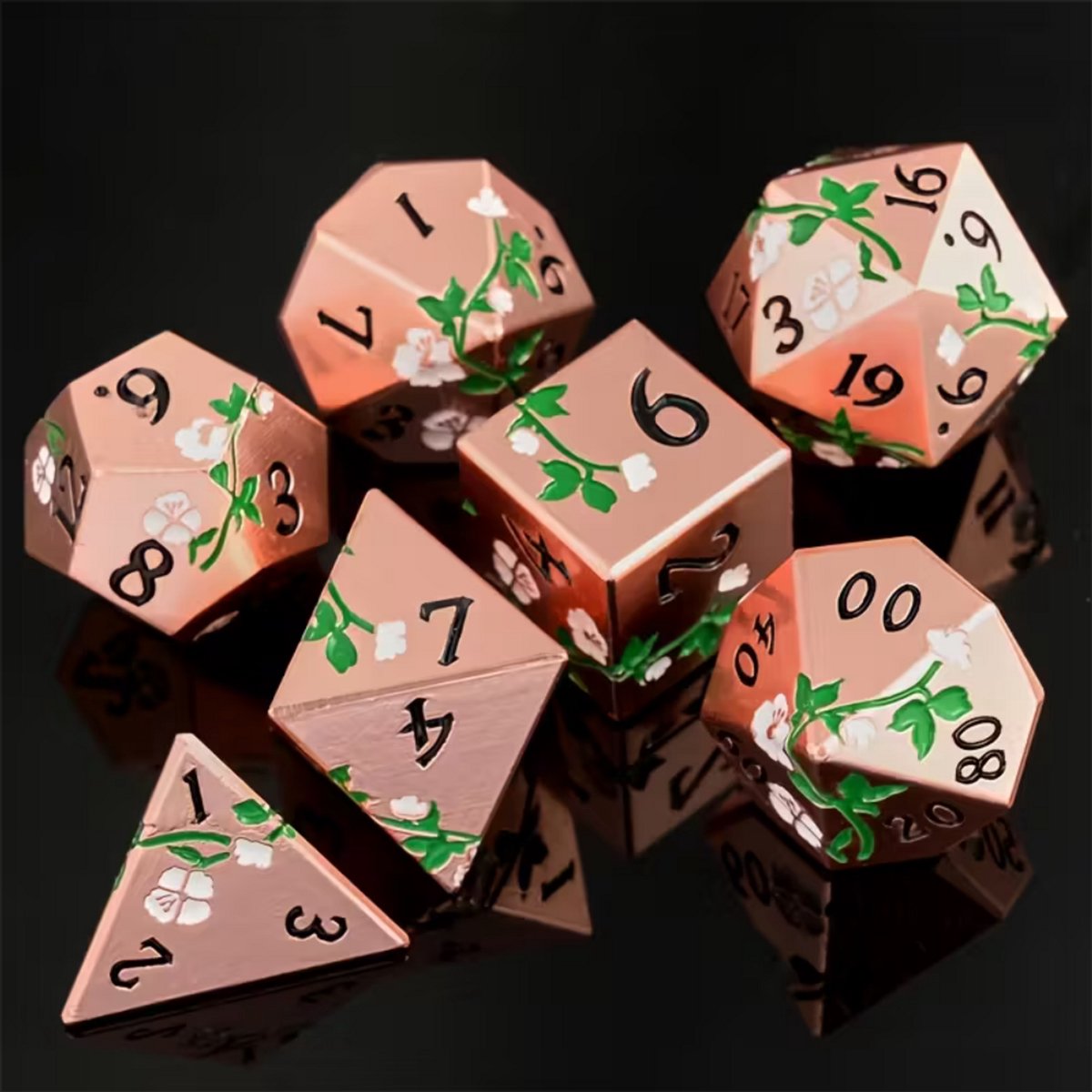 7 delige Metal Dice Set “Sakura Bloesem” Deluxe Rose Goud