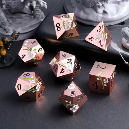 7 delige Metal Dice Set “Sakura Bloesem” Deluxe Rose Goud