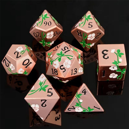 7 delige Metal Dice Set “Sakura Bloesem” Deluxe Rose Goud