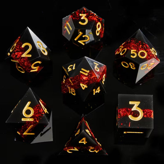 7 delige Resin Dice Set “Ruby Shards”