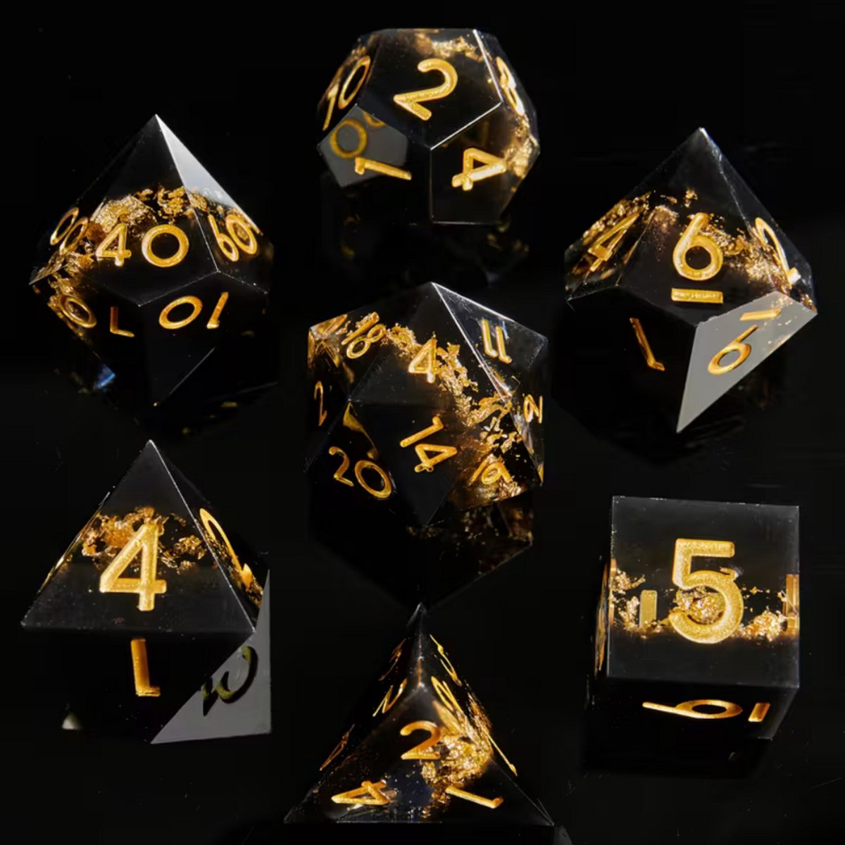 7 delige Resin Dice Set “Gold Shards”