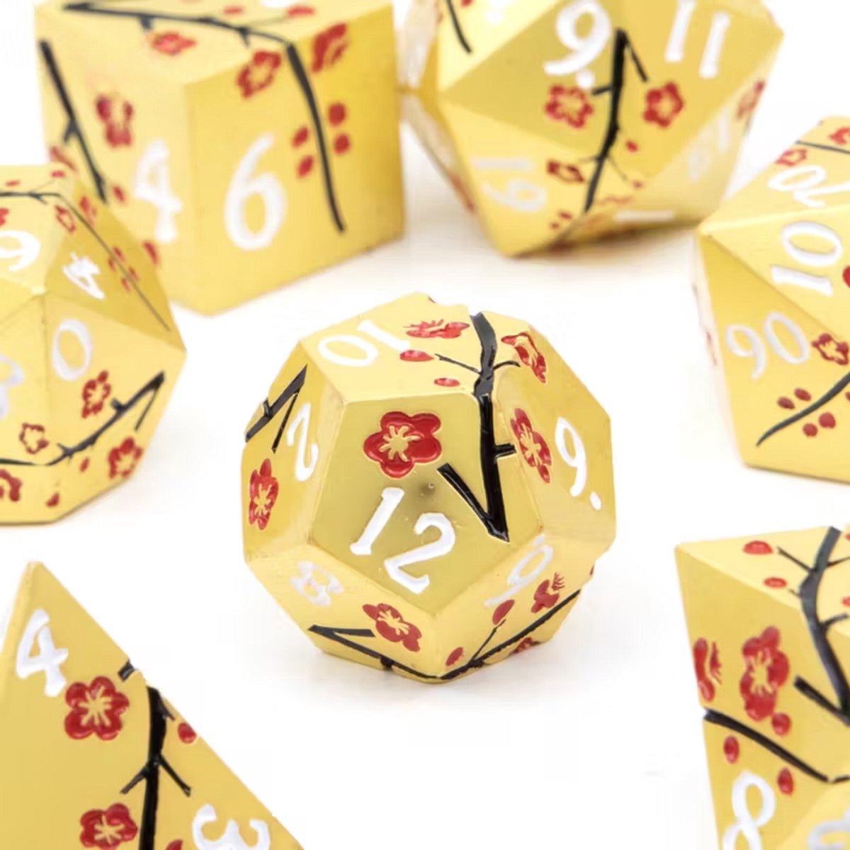 7 delige Metal Dice Set “Sakura Bloesem” Deluxe Goud