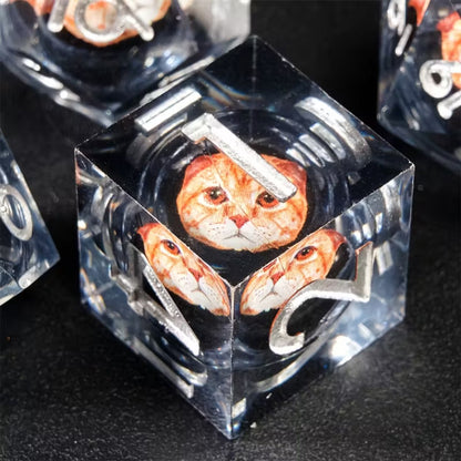 7 delige Liquid Core Resin Dice Set "Liquid Cat Eyes"