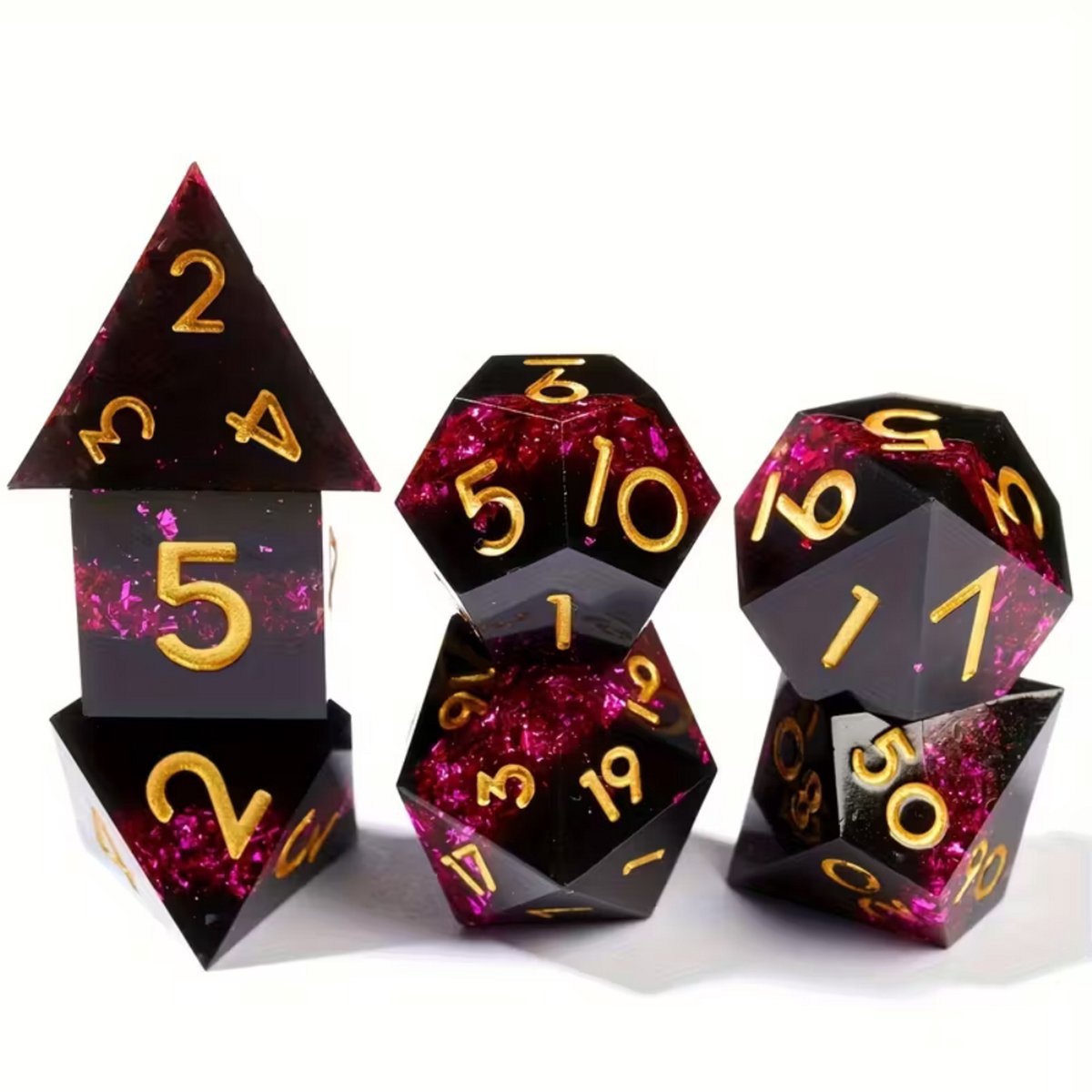 7 delige Resin Dice Set “ Magenta Shards”