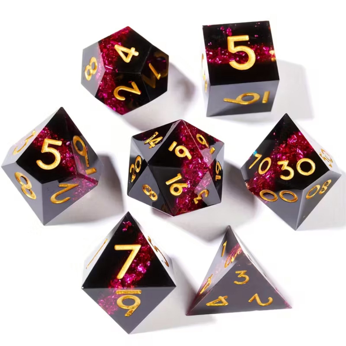 7 delige Resin Dice Set “ Magenta Shards”
