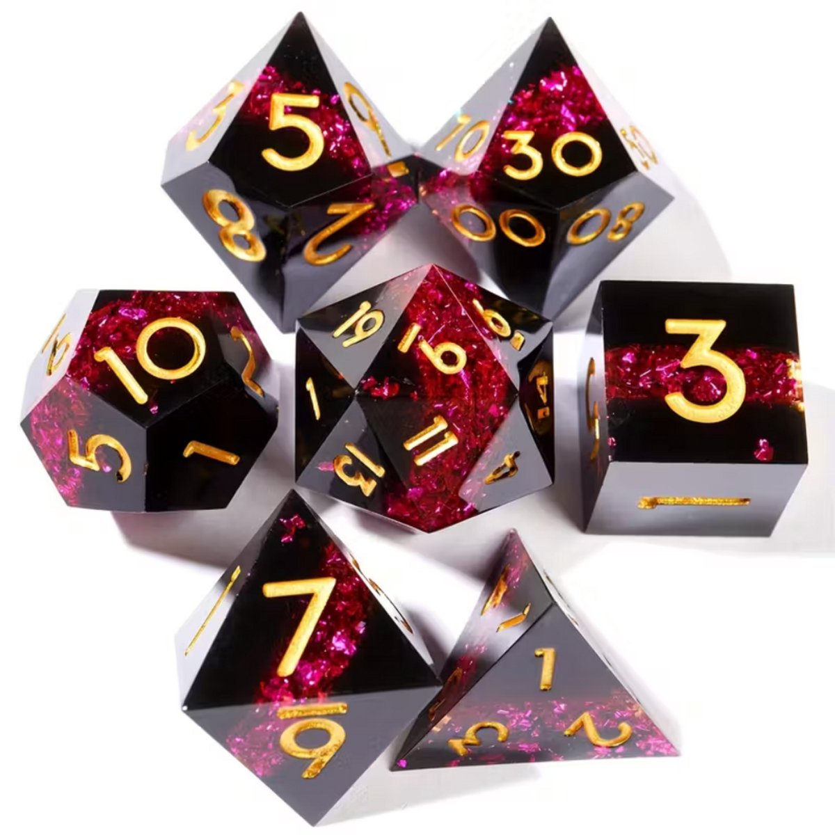 7 delige Resin Dice Set “ Magenta Shards”