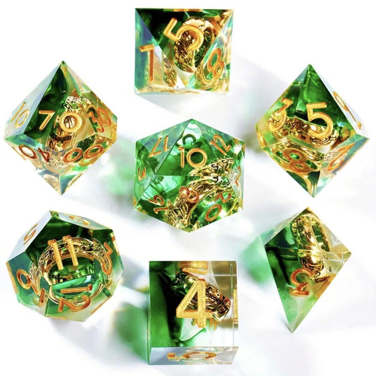 Dungeons and Dragons Dobbelsteen set Groen met Ring in de Stenen