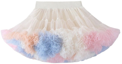 Wit met Pastel Roze, Oranje en Blauw Verkleedrok met Tule