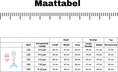 Zeemeerminstaart met bikini verkleed set Regenboog Kleuren met MONOVIN